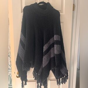 Cozy Black and Gray Women's Poncho style sweater